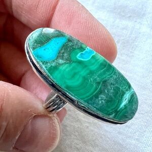 925 Calming Chrysocolla Malachite Ring 6.75